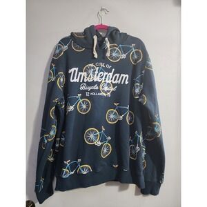 Fox Originals Amsterdam Bicycle Capital Hoodie Mens XXL Blue All Over Bike Print